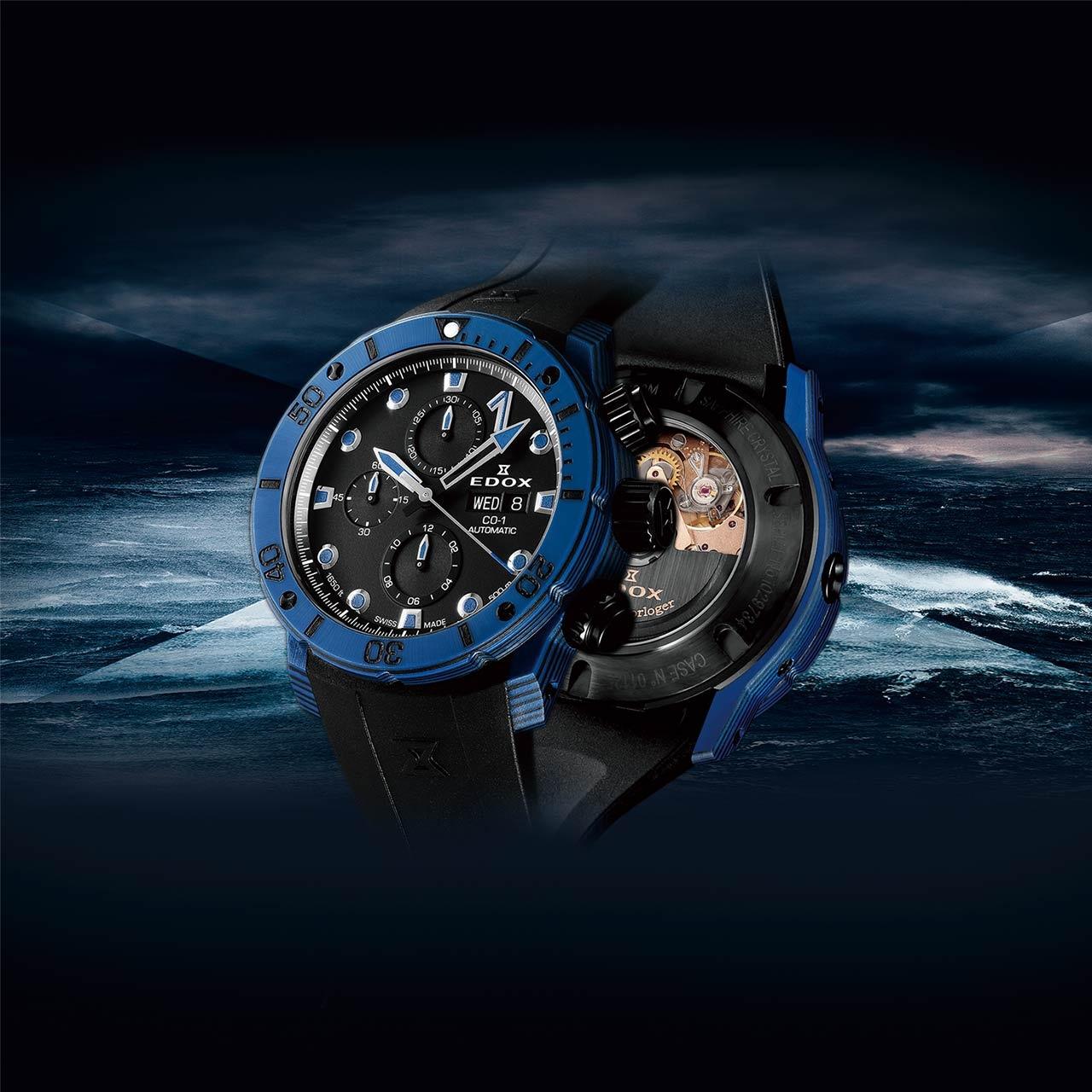 EDOX メンズ腕時計 クロノオフショア1 カーボン ラバー 自動巻き